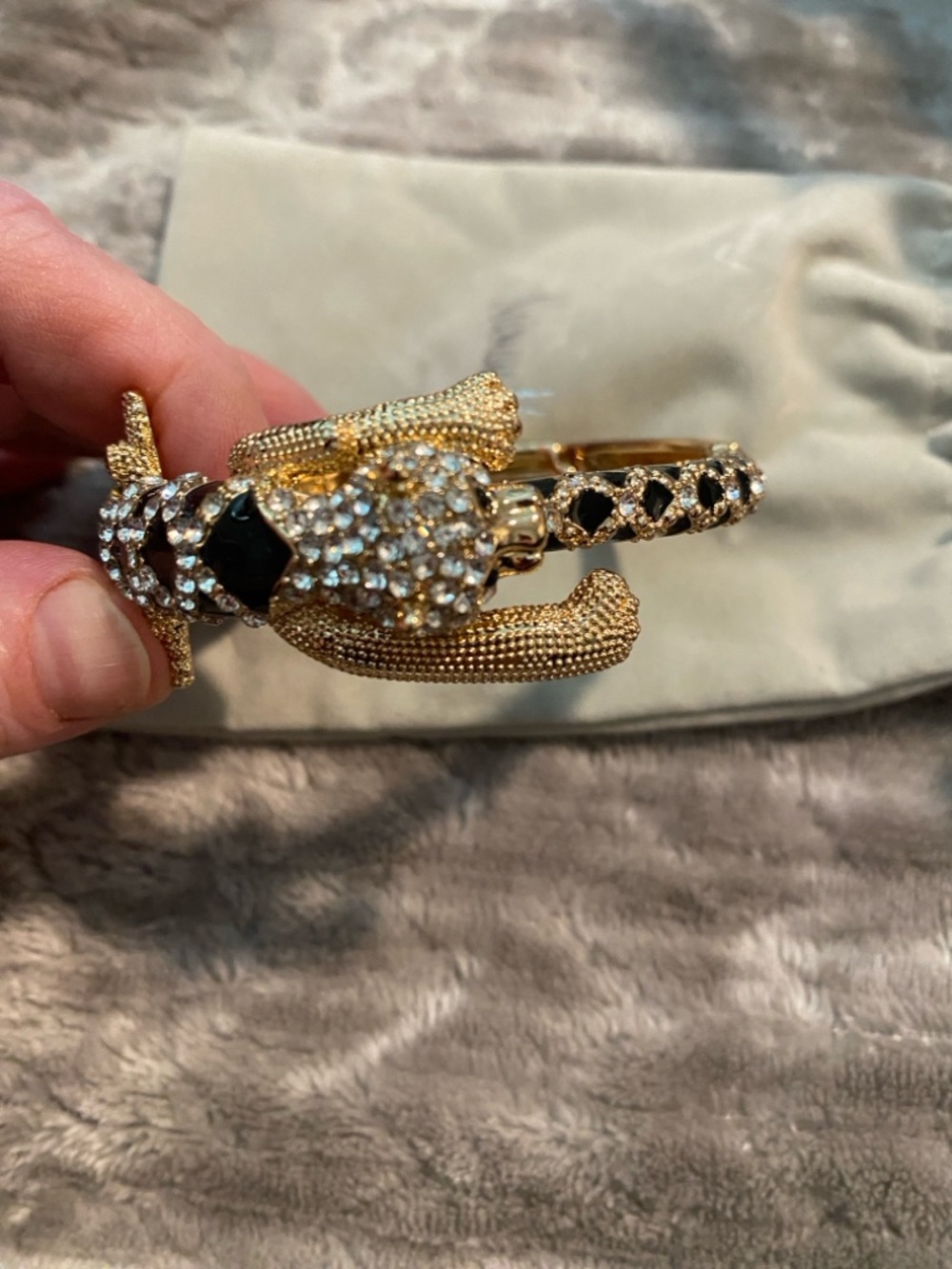 Gold Rhinestone leopard Bangle with Black Accents